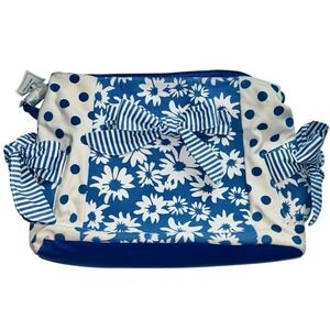 Ciro Citterio Canvas Tote Bag Blue/White w 22" Rope Handle Bows Sides and Front